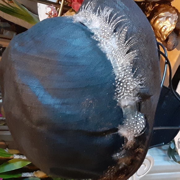 Lauren Ralph Lauren Black Feather Trimmed Fedora Hat Cap Size Medium - Picture 3 of 6